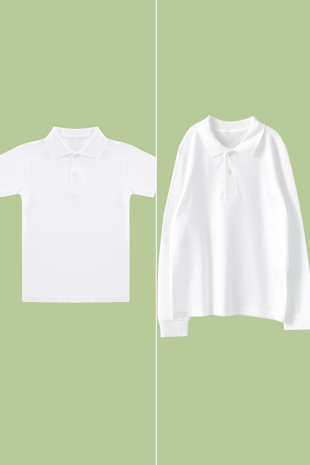 Beyaz 2'li Pamuklu Polo Yaka Set Unisex Çocuk Okul T-Shirt TKDSS24TS00025 - 11