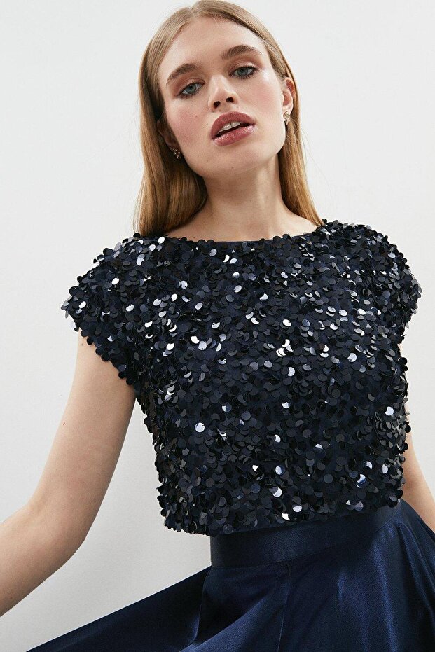 All over Sequin Cap Sleeve t Shirt Bcc02769
