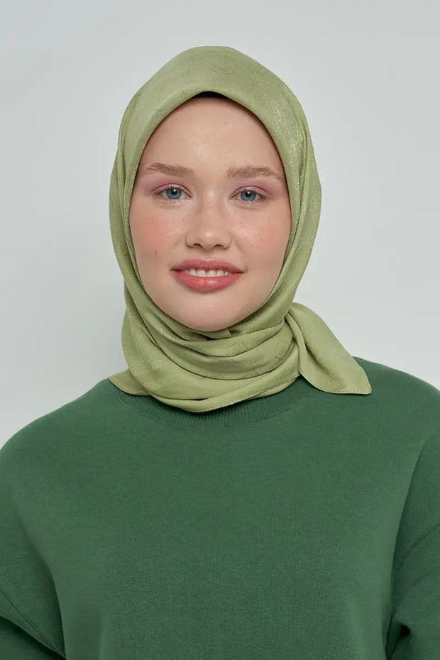 Cotton Scarf Monogram Pattern - Green