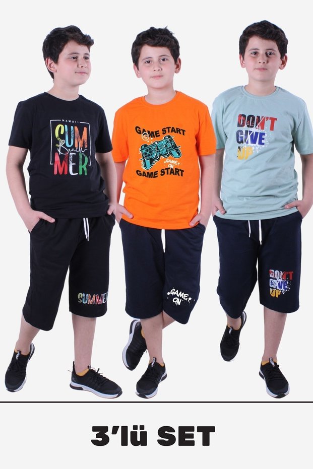 PANİOS KİDS 3-PACK BOY T-SHIRT-CAPRY PRINTED BOTTOM-TOP SET