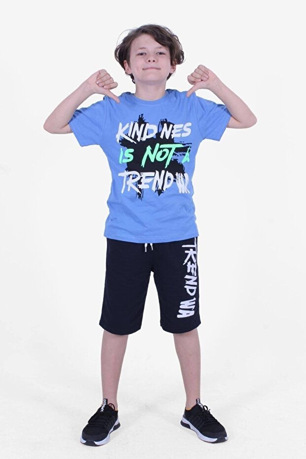 Is Not Text Printed Blue Capri Boy's Under-Top Suit
