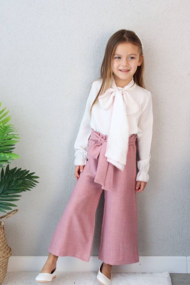 Girl's Scarf Cotton Linen Shirt Set Linen Fabric Comfortable Quality Fit Eid