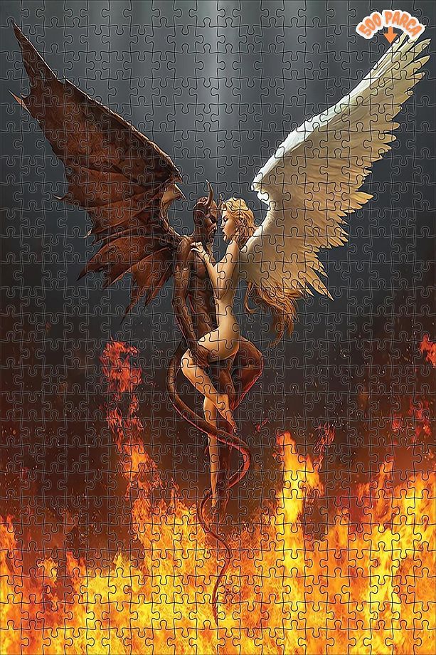 Çıplak Şeytan Meleklerin Aşkı Çift Katlı Çerçeveli Asılabilir Ahşap Puzzle 1000 PARÇA 50X70 - 7