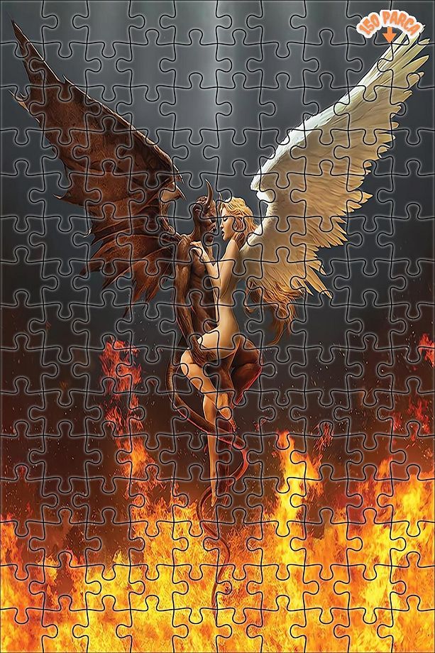 Çıplak Şeytan Meleklerin Aşkı Çift Katlı Çerçeveli Asılabilir Ahşap Puzzle 1000 PARÇA 50X70 - 5