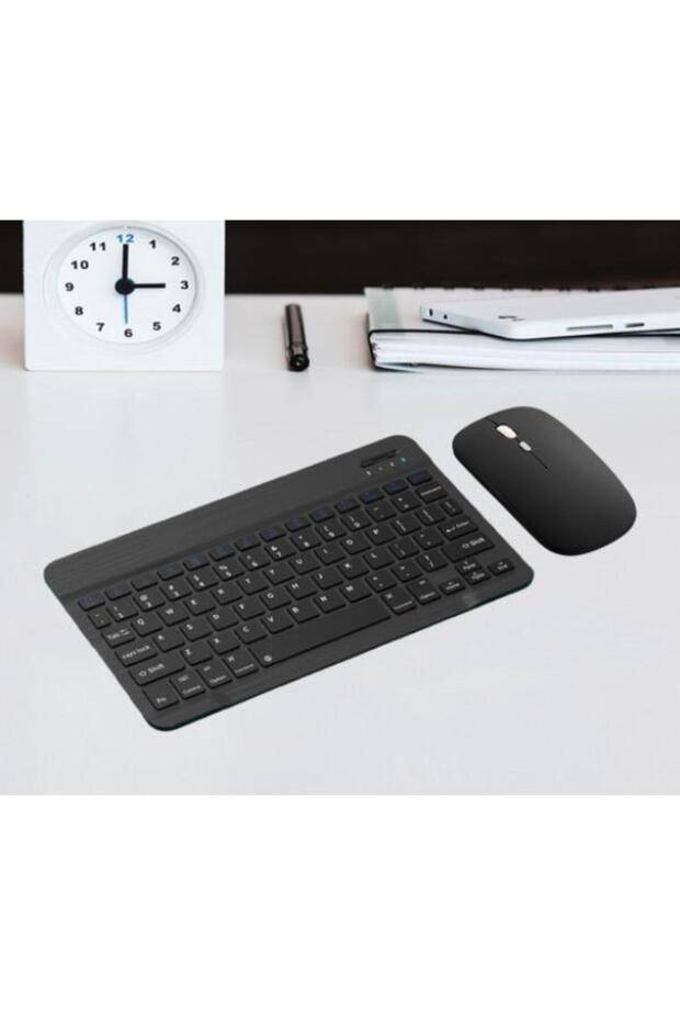 Samsung Galaxy Tab A SM-P583 10.1" Uyumlu Kablosuz Bluetooth Şarj Edilebilir Klavye Mouse Seti - Siy - 3