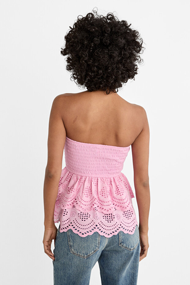 Embroidered Strapless Blouse - 3