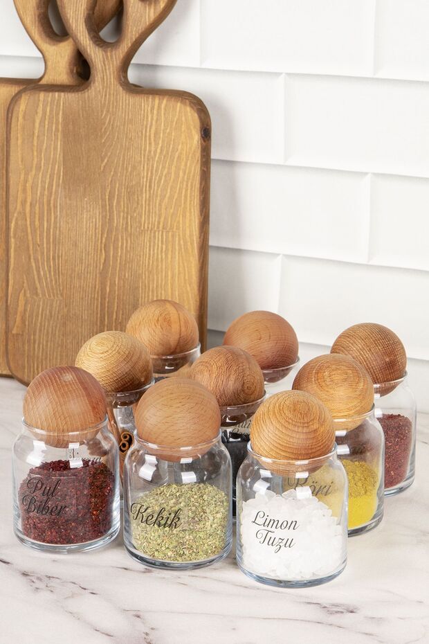 9-Piece Glass Jar Set with Lids, Storage Container with Transparent Label, Spice Jar Set, 300 ml - 1