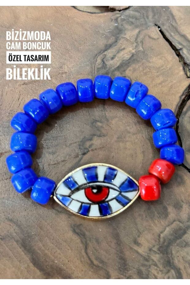 Handmade Ceramic Eye Bracelet with Ceramic Glass Beads
