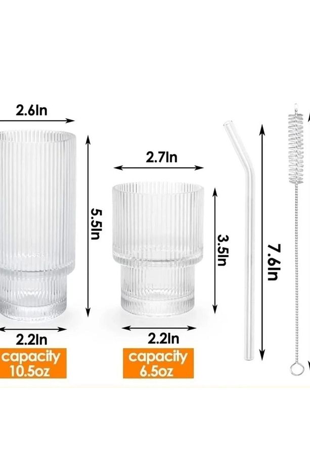 2 Adet Origami Şekilli Şeffaf Cam Bardak (1 B +1 K +2 Cam Pipet +1 Fırça) Buzlu Kahve, Kokteyl Barda - 7