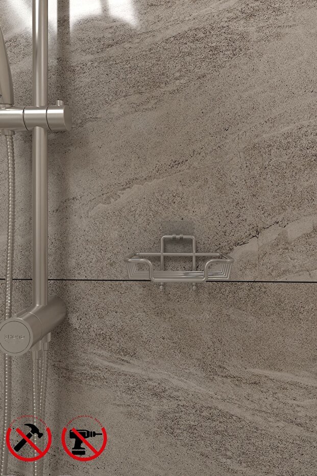 طبق صابون صلب مع خطافات لاصقة ورف كروم - 2