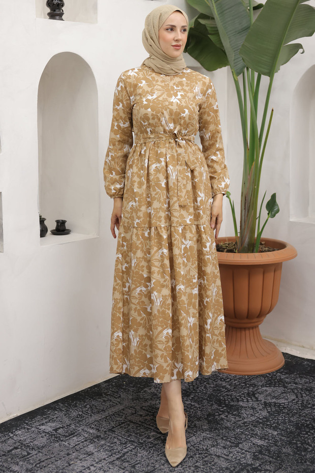 Beige Colored 451 Patterned Dress - 5