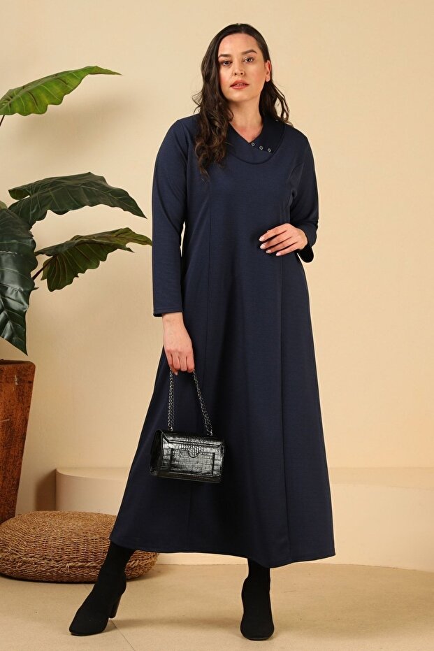 Women's Hijab Large Size Long Daily Dress Navy Blue