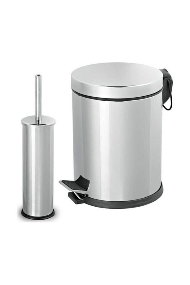 5 Litre Banyo Seti 2'li Pedallı Çöp Kovası Wc Klozet Tuvalet Fırça Seti Banyo Çöp Kovası - 7