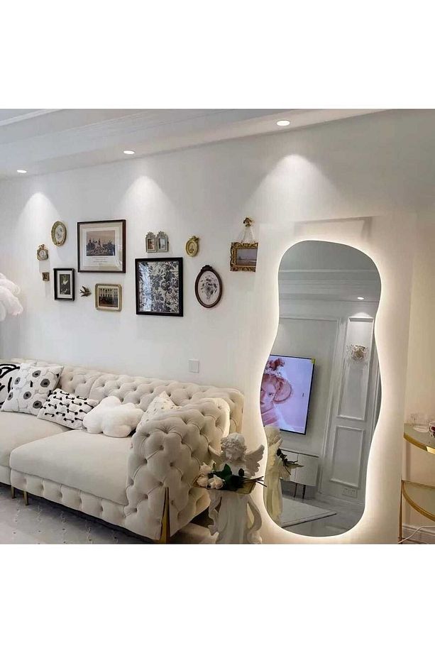 190 cm Ledli Dalgalı Dekoratif Duvar Boy Aynası - 4