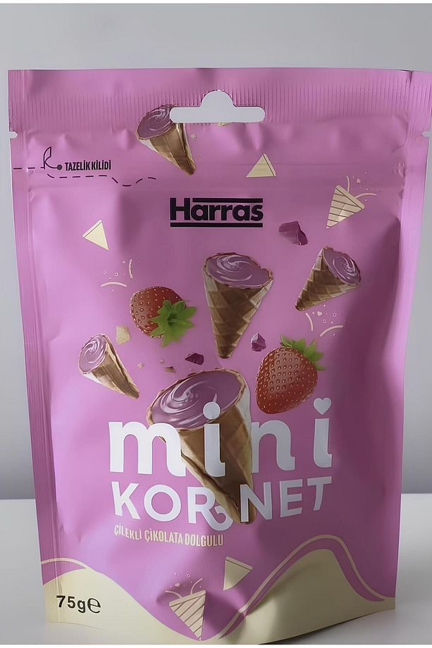 Çilekli çikolata dolgulu mini kornet 75gr X 4 Adet - 4