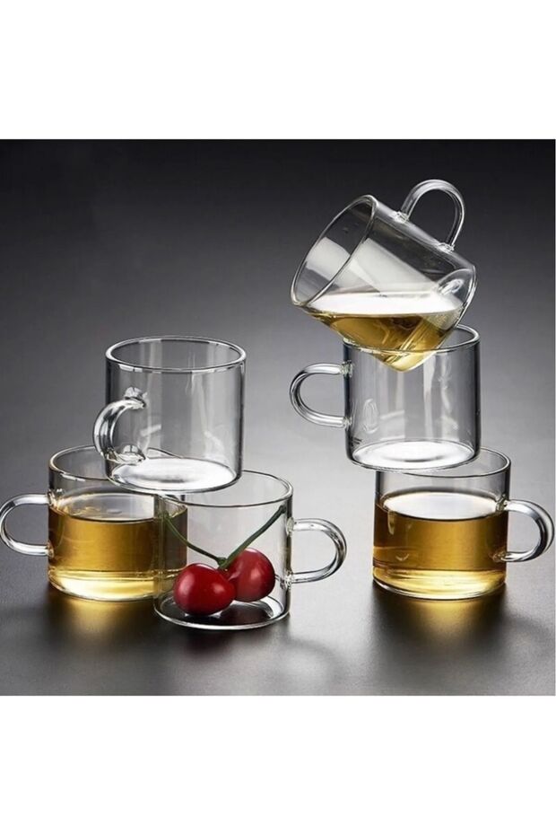 Borosilikat Mini Cam Kahve Ve Çay Bardağı 100 ml 6 Parça Siyah Kulplu - 2