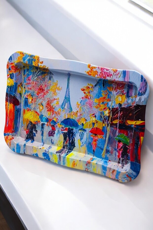 Ef165-q2 Rain Paris Patterned Rectangular Tray 24x36 Cm - 1