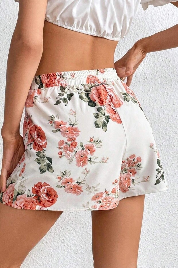 شورت سباحة برباط منقوش بالزهور - 5