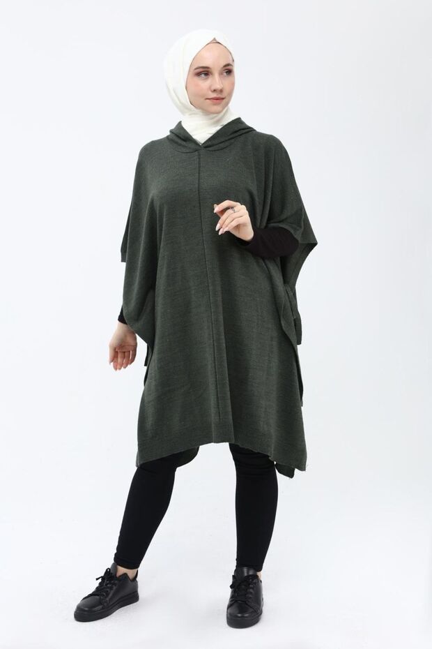 Women's Mold Green Side Lace Hooded Poncho 4304