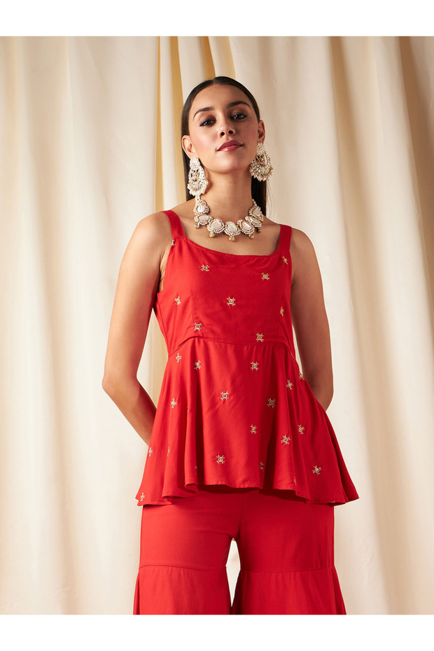 زاري مطرزة Strappy Peplum أعلى