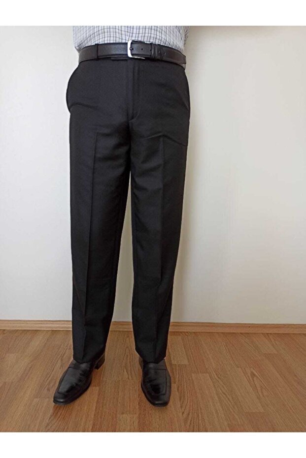 Classic Cut Black Fabric Trousers