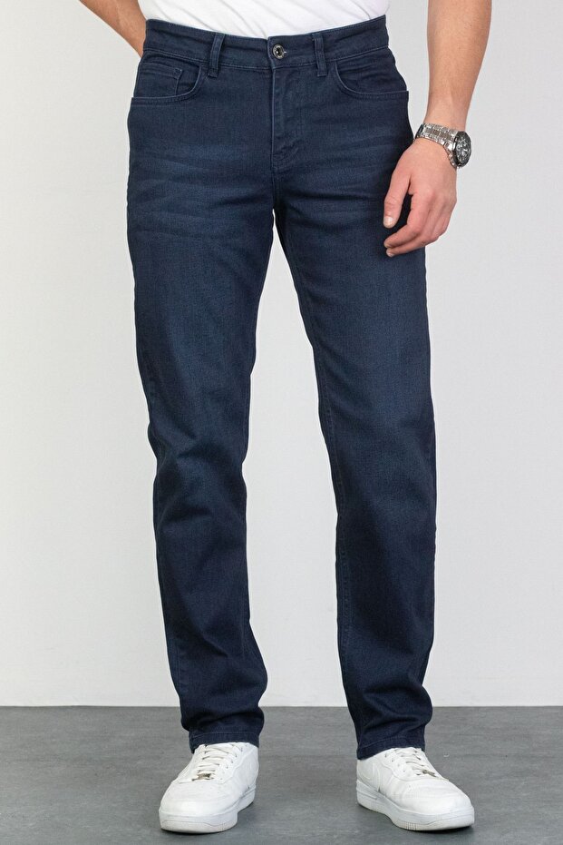 Men's Navy Blue Regular Fit Relaxed Cut Stretchy Lycra Denim Jeans Jeans Pants Hlthe003005