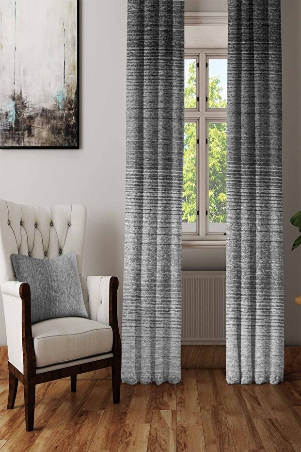 Siyah Beyaz Degrade Renk Desenli Dekoratif Salon Fon Perde - 1