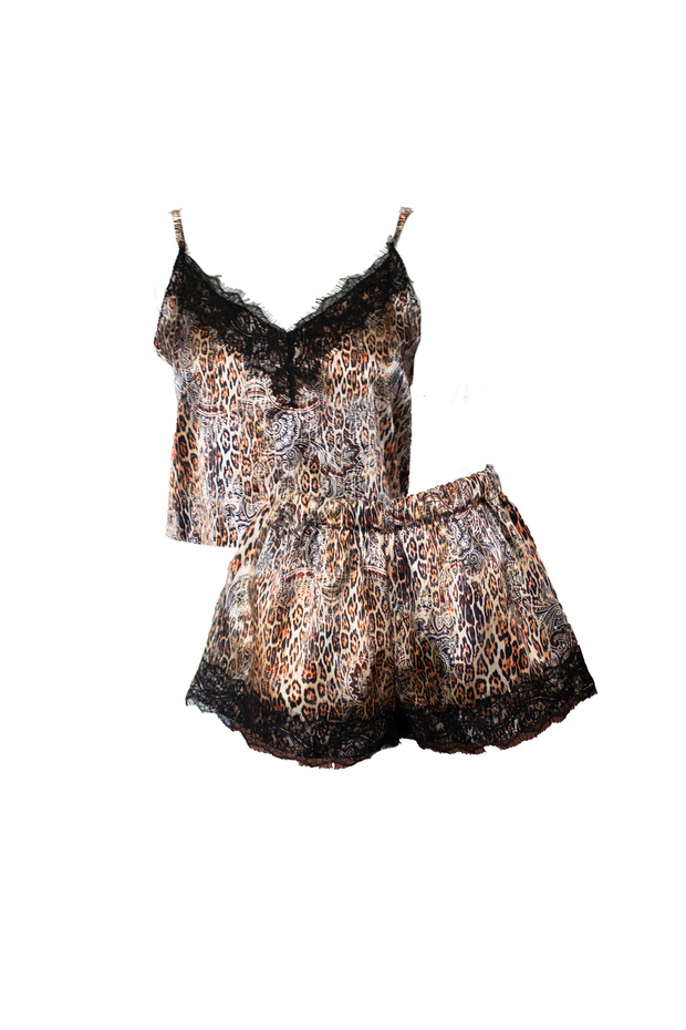 Leopard Patterned Lace Pajama Set - 1