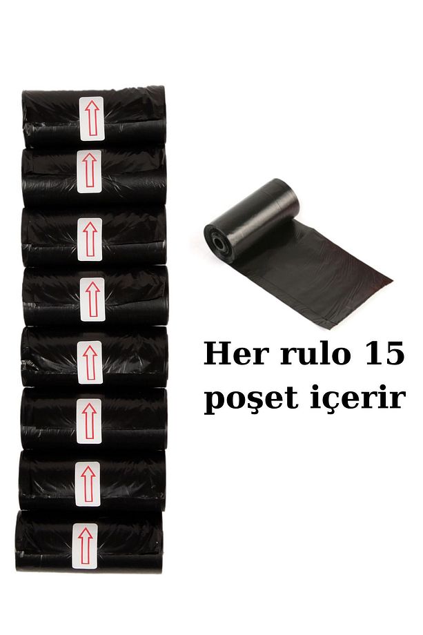 Kedi Köpek Kaka Çöp Poşeti Dışkı Torbası Siyah 8 Rulo (120 adet) - 1