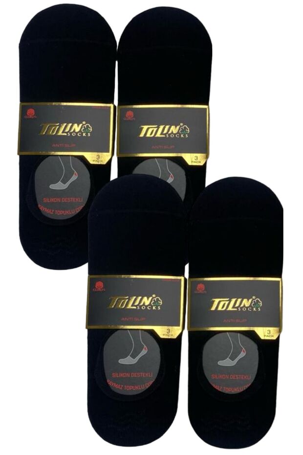 Men's 12-Piece Black Combed Cotton Ballerina Socks Set Non-Slip Heels Invisible 10100