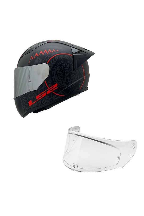 RAPID 2 RACE TAKAROA MAT SİYAH-KIRMIZI KASK GRİ CAM+SPOİLER - 1