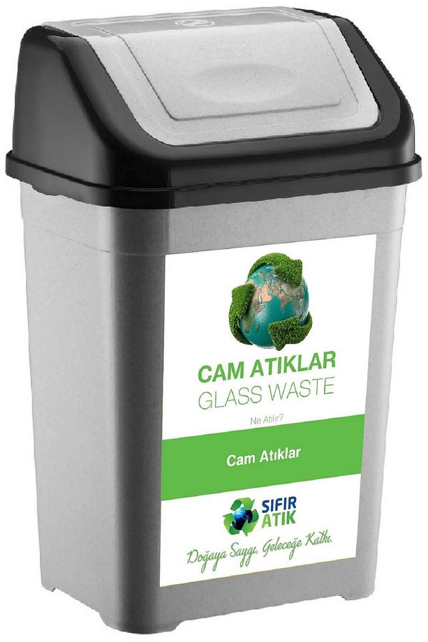Sıfır Atık Kutusu 35 Lt*5 Adet Geri Dönüşüm Kutusu tek Kapaklı  kağıt-organik-cam-plastik-metal - 6