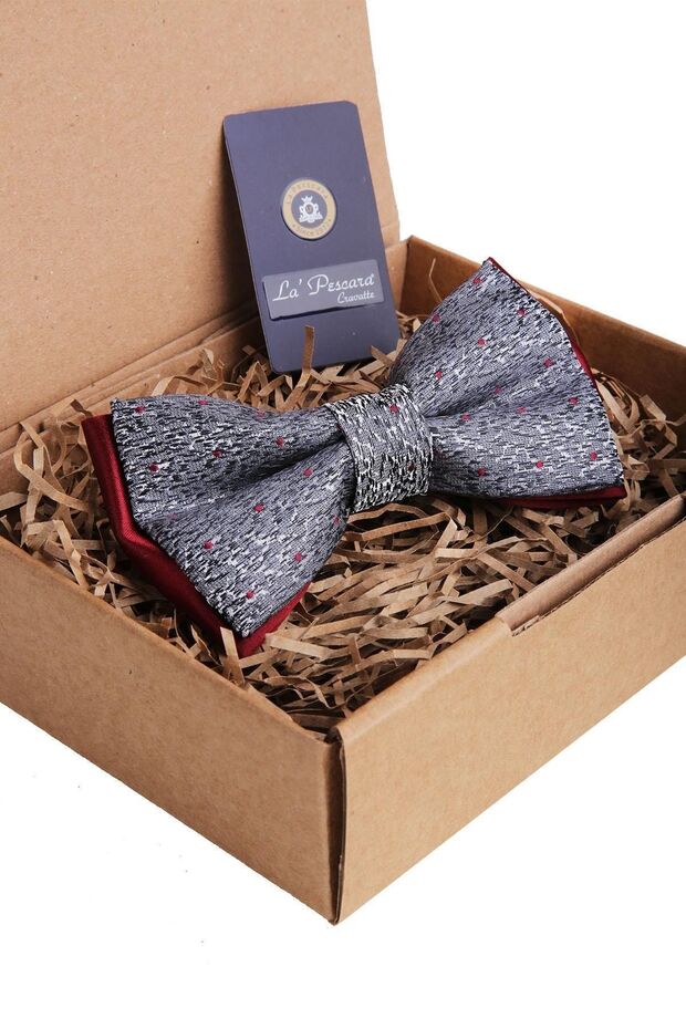 رمادي - ربطة عنق بنمط نقاط بورجوندي - 1