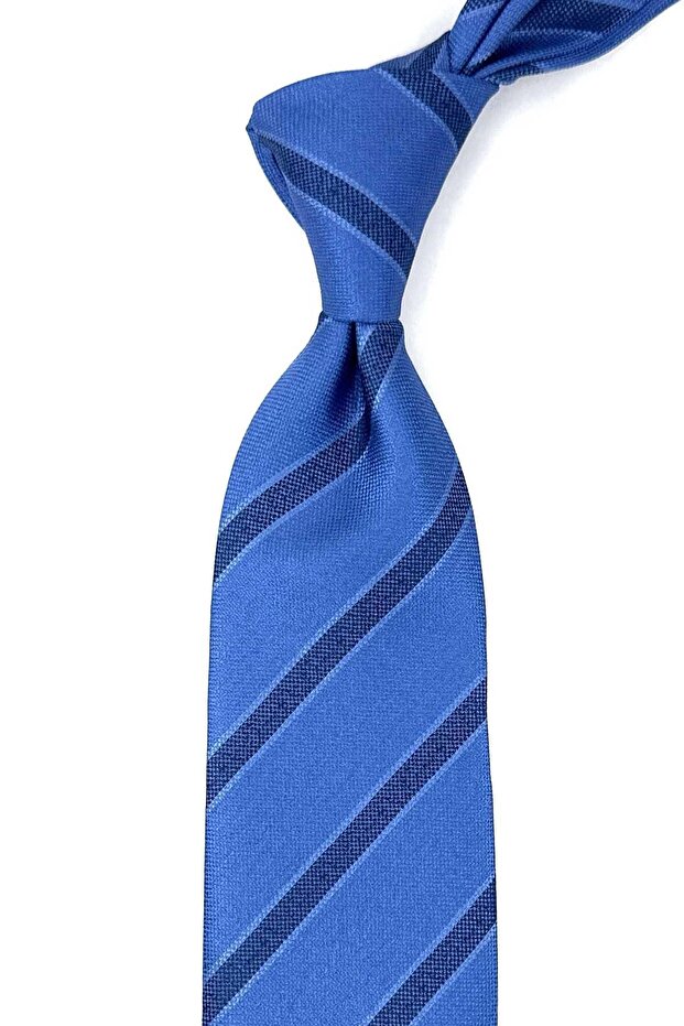Classic Tie with Blue Striped Pattern and Pocket Square KK12668