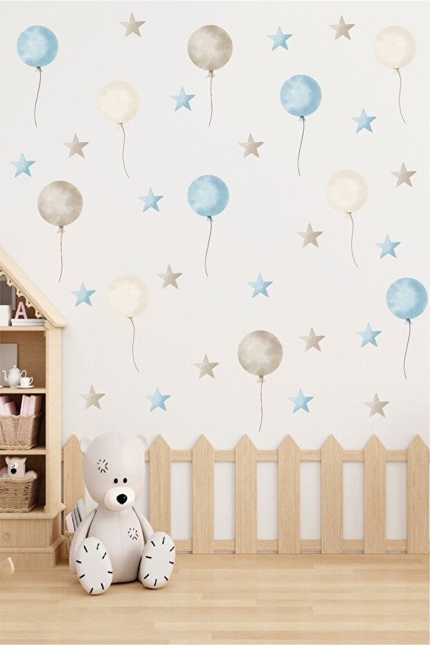 Balloon and Star Themed Children's Room Wall Sticker Set - Wall Decal