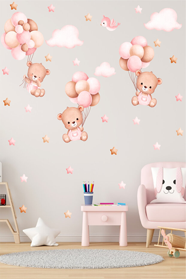 Cute Cloud Star and Bird Themed Children's Room Wall Sticker Set