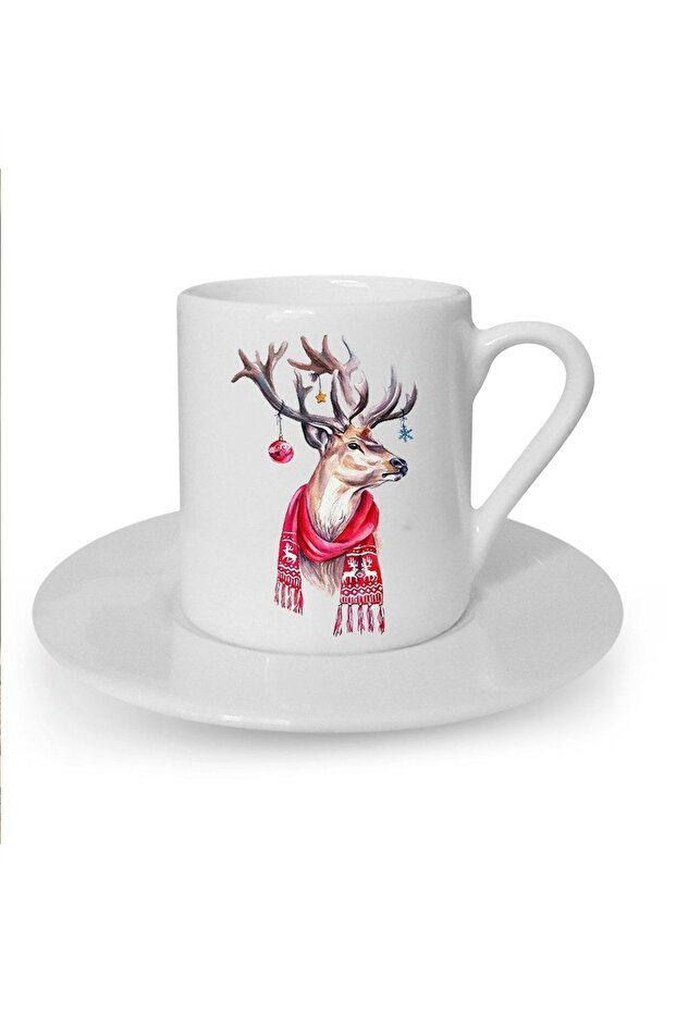 New Year Christmas Themed Printed White Turkish Coffee Cup