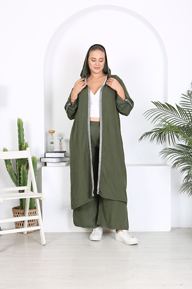 WOMEN'S PLUS SIZE Woven Viscose PANTS AND CARDIGAN TOP AND BOTTOM SET