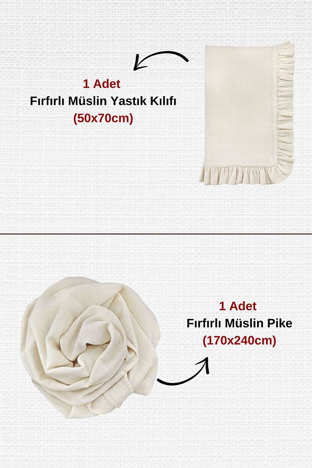 Fırfırlı 2 Parça Müslin Pike Yatak Örtüsü Ve Yastık Kılıfı Seti - Aura Tek Kişilik Müslin Pike Set - 3