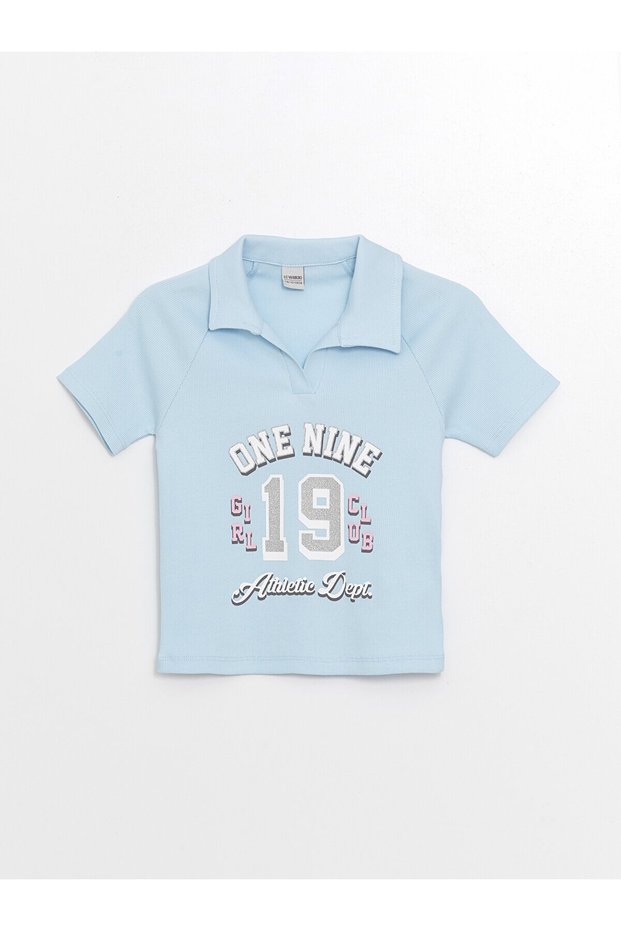LCW Polo Collar Printed Short-Sleeved Girls' T-Shirt