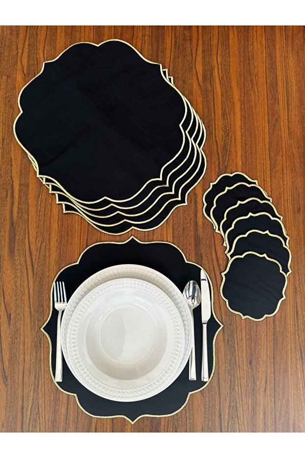 Gold Embroidered 12 Piece Set American Serving and Cocktail Presentation Napkin