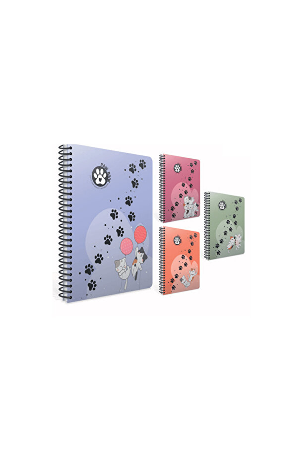 Paw Spiral A4 Notebook - 80 Sheets Checkered, Mixed Colors, 7072 Model (Pack of 2)