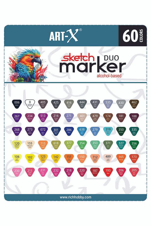 Art-X Sketch Marker Duo Marker Çift Uçlu Su Bazlı Boyama Kalemi 60 Renk Set 18050 - 3
