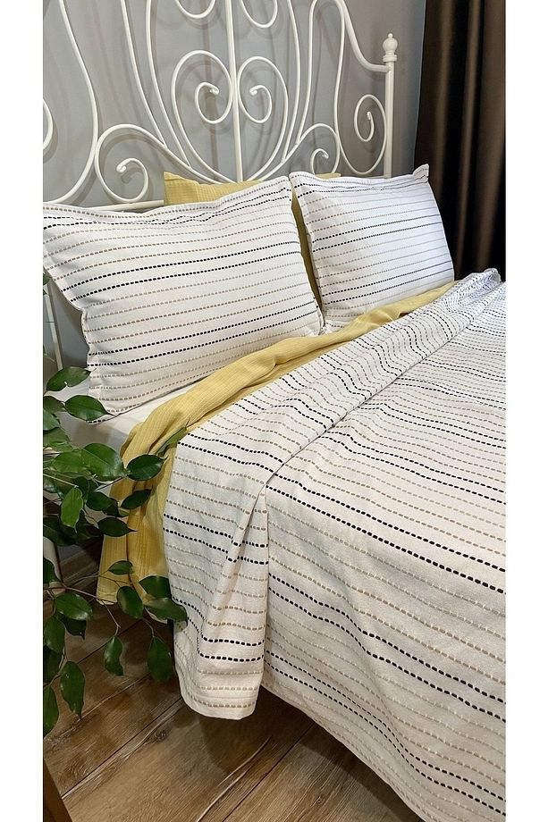 Linea Bej Yatak Örtüsü Pike Takımı Set Çift Kişilik - 3