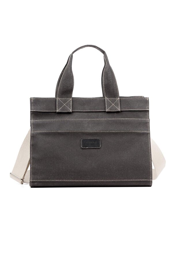 Waxed Canvas Shoulder Bag with Strap - Washing Effect