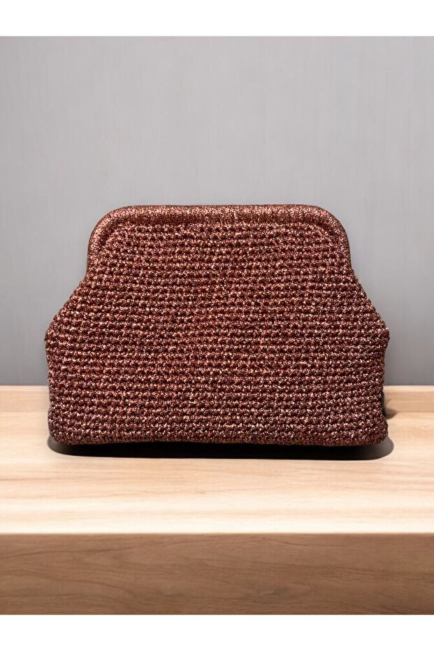 Women's Handmade Copper Color Silvery Thread Knitted Scholarship Bag