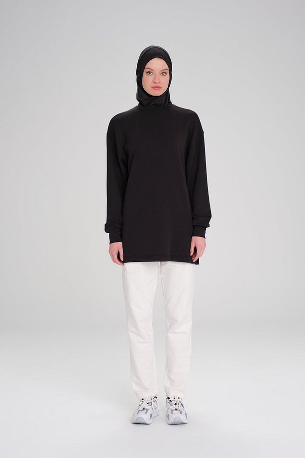 Yumuşak Dokulu Oversize Siyah Basic Günlük Sweatshirt ACT-14 - 1