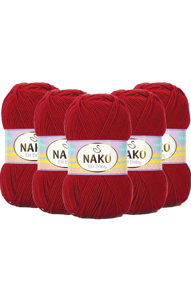 5 Pieces Nako Elit Baby Anti-Pilling Hand Knitting Yarn - 298 Şarabi