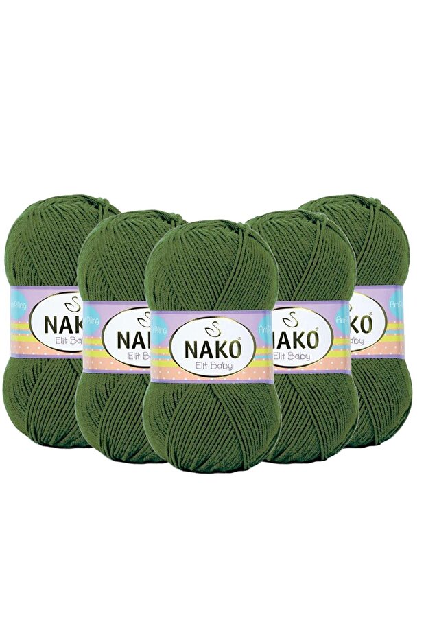 5 Balls of Nako Elit Baby Anti-Pilling Hand Knitting Yarn - 10665 Green