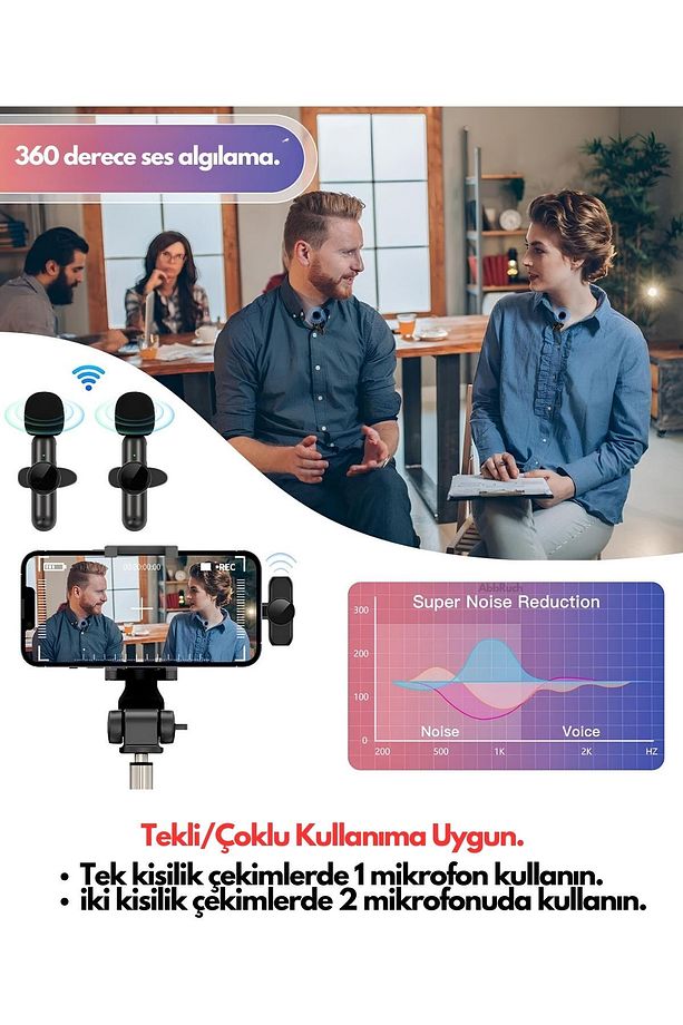 By Sabron Kablosuz Yaka Mikrofonu Type-c 2 Adet Mini Mikrofon Youtube/tiktok/reels/podcast - 3